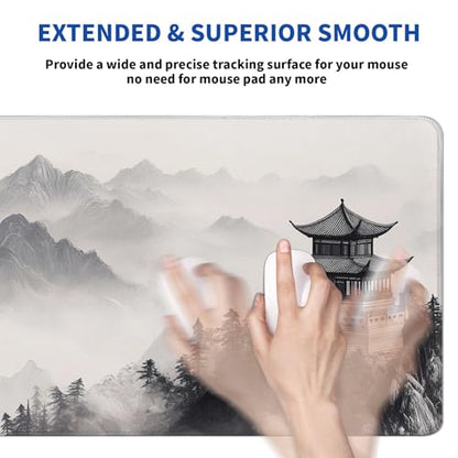 Pagoda Mouse Pad Abstract Cherry Blossom Watercolor Mouse Pad 31.5x11.8 Inch Texture Non-Slip Rubber Base Large Mousepad Stitched Edges Keyboard Mouse Mat Desk Pad for Office - color: Pagoda