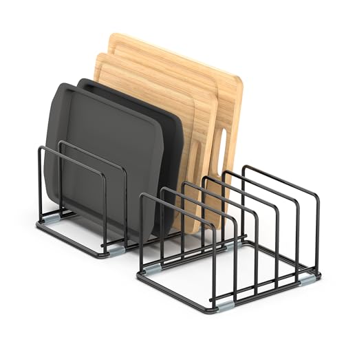 Cutting Board Organizer, Kitchen Cabinet Organizer | Divided Rack with 5 Slots for Baking Trays - Cookie sheet Organizer, Baking Sheets Holder [2-Pack],(Medium) - style: 2PC(Medium)