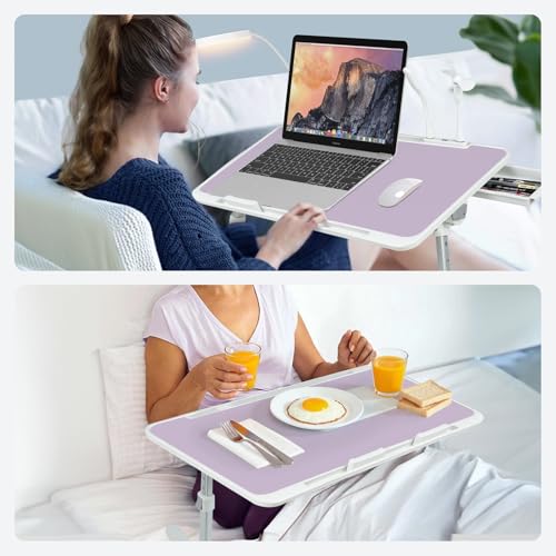 Adjustable Laptop Lap Desk with Cooling Fan USB Light for Adults 60x40cm,Purple - color: Purple+holder,60x40cm