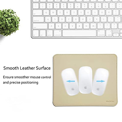 MelVan PU Leather Mouse Pad with Stitched Edge, Wood Mousepad, Waterproof Gaming Mouse Pad Mat for Computers, Laptop, Office & Home, 10.2" x 8.3", 1 Pack (Beige) - color: Beige