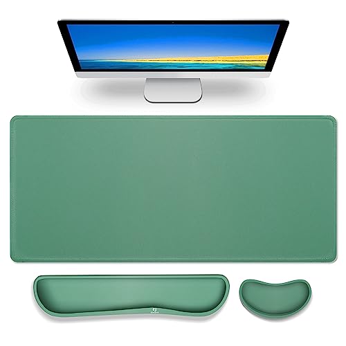 Gimars 4 in 1 Mouse Pad and Keyboard Wrist Rest Set, Large Mouse Pad with Memory Foam Wrist Support Pad for Desk with Coaster, Easy Typing Pain Relief, Gaming Office Home, 31.5x12 inch, Dark Green - color: Dark Green, size: 4-pcs set (keyboard&mouse rest+