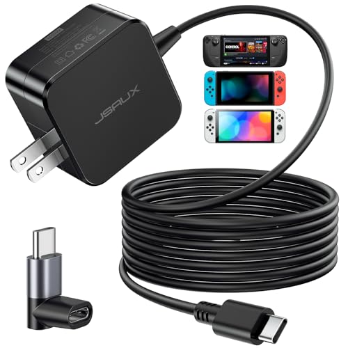 JSAUX 45W USB C Charger for Steam Deck/OLED with 10FT Cable | Type C PD 3.0 45 Watt Fast Charging for Steam Deck, Switch, iPhone Air/17/16/15, Samsung Galaxy, Pixel, iPad, MacBook - size: 10FT