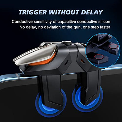 Newseego for Mobile Game Controller, Sensitive Mobile Gaming Trigger Shooter with Six-Finger Linkage for iPhone & Android, Controller Joysticks Aim Trigger Keys for Survival Rules - color: Black -A13