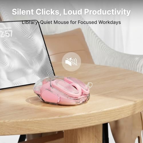 SEUNKWANG Q9 Transparent Wireless Mouse with RGB Lighting, Compact Multi-Device Bluetooth & 2.4G Computer Mouse, Rechargeable, Quiet Clicks, 4800 DPI Cute Mice for Laptop, PC, Mac, iPad - Pink - color: Pink