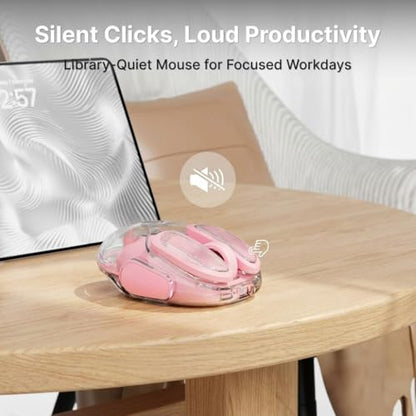 SEUNKWANG Q9 Transparent Wireless Mouse with RGB Lighting, Compact Multi-Device Bluetooth & 2.4G Computer Mouse, Rechargeable, Quiet Clicks, 4800 DPI Cute Mice for Laptop, PC, Mac, iPad - Pink - color: Pink