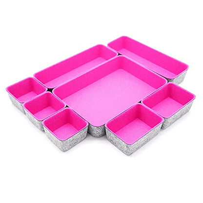 Welaxy Hot Pink Drawer Organizers 8pc Desk Tray Makeup Office Storage Bin - color: hot pink