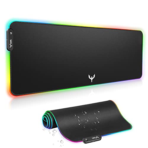 BladeHawks RGB Gaming Mouse Pad Extra Large Extended 31.5x12 Inch-Black | LED mouse pad with 14 lighting modes, covers keyboard & mouse, anti-slip rubber base, waterproof surface, USB powered - color: Black