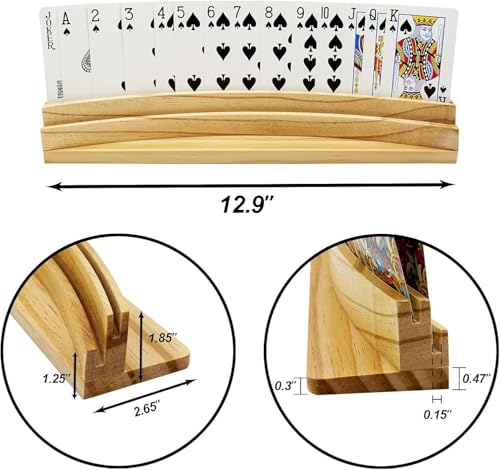 Card Holders for Playing Cards Set of 4 13inch Soild Wood Cards Holders for Kids Seniors Adults 4 Pack, Playing Card Trays/Racks for 5 Crowns Bridge Canasta Strategy Foot and Hand - size: set of 4