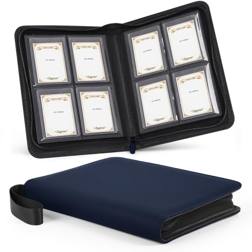 4 Pocket Top Loader Binder with Zipper, Holds 128 Cards, Portable Trading Card Album for Standard Rigid Top Loaders, TCG, Sports, Baseball, Football and Basketball Cards - color: Navy Blue, size: 4-Pocket