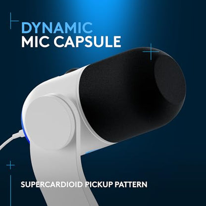 Logitech G Yeti GX Dynamic RGB Gaming Microphone with LIGHTSYNC - White | LIGHTSYNC, USB mic for streaming, plug and play for PC/Mac - color: White