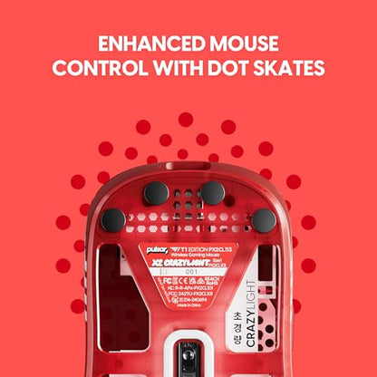 Pulsar Gaming Gears X2 Crazylight Wireless Gaming Mouse, Ultra Lightweight 1.27 oz (36g), Optical Switch, 32000 DPI, 750 IPS, XS-1 Sensor, 8k Compatible (Mini, Red, T1 Edition) - color: T1 Edition (Red), size: Mini, style: X2 CrazyLight
