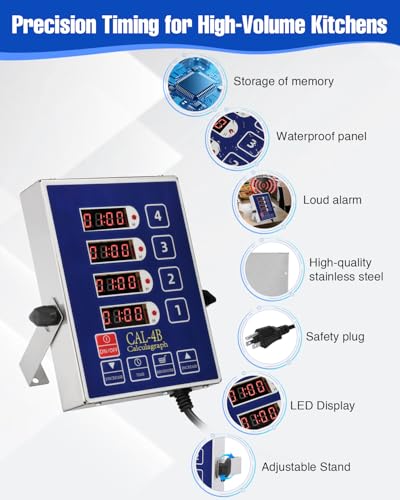 Commercial Kitchen Timer for Cooking, 4 Channel Timer Restaurant Kitchen Supplies, Heavy-Duty Timer - Stainless Steel | Digital LED Technology | Reminder Function | Loud Alarm - size: 4 channel