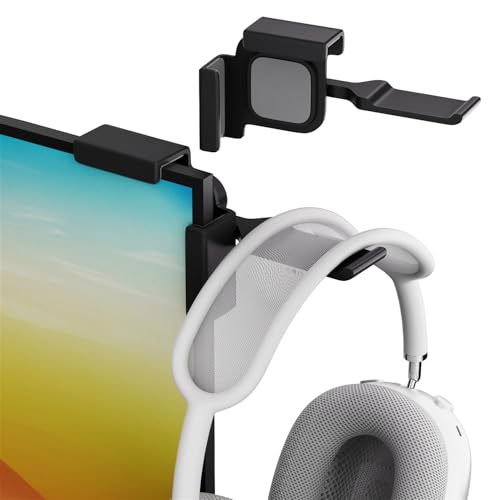 【1PACK Clamp-On Monitor Headphone Stand – Adjustable Headset Holder with 360° Rotating Hook, Silicone Protection, Space-Saving Desk Organizer for Office, Gaming & Study YA-C (Black)