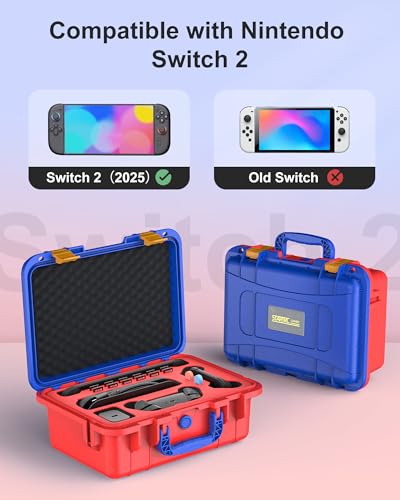 STARTRC GAMES Hard Carrying Case for Nintendo Switch 2, Professional Deluxe IP67 Waterproof, Soft Lining Hard Travel Case for Nintendo Switch 2 Console Pro Controller & Accessories (Red & Blue) - color: Red and Blue