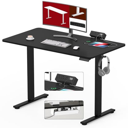 SANODESK Electric Standing Desk with Desk Clamp Power Strip 40"x 24" Whole-Piece Desktop Height Adjustable Stand Up Desk with Cable Management Sit Stand Home Office Desk Black Frame/Black Top - color: Black Frame+black Top, size: 40"x24"