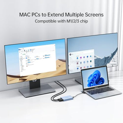MT-VIKI HDMI Splitter Extended Display for Dual Monitors/Multi-Monitor, 4K@30Hz & 1080P@60Hz, USB 3.0 & USB C Adapter to HDMI for Windows & Mac, Required Driver Installation