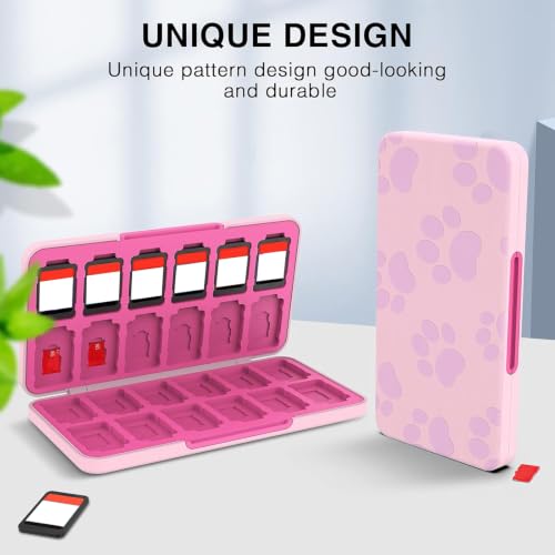 HEIYING Switch Game Case with 48 Precise Slots for Nintendo Switch 2 / OLED | Portable Game Card Holder, Hard ABS Shell with Soft Silicone Lining, Precise Card Slots,Magnetic Closure for Easy Access - color: Pink Cat Paws