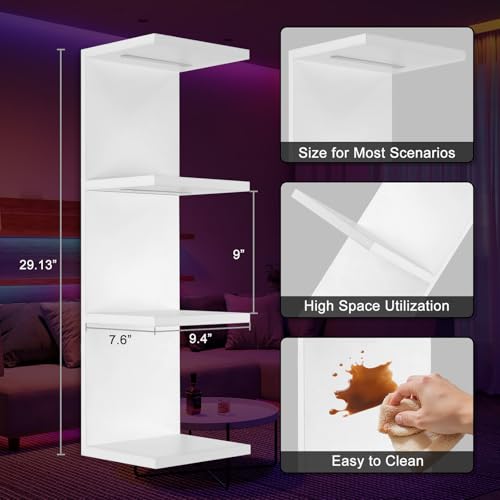 4 Tier RGB Wall Shelf, White | Gaming Shelf with Remote Control,Lack Shelves with Light for Bedroom, Easy to Install Cosmetic& Display Modern Shelf - color: 4r-white