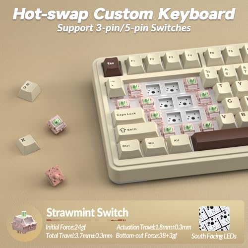 AULA S75 PRO Wireless Mechanical Keyboard with Screen&Knob, 75% Hot Swappable Gaming Keyboard with Pre-lubed Switches, RGB Backlit, PBT Keycaps, Creamy Sounding Computer Keyboards - color: Mocha