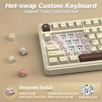 AULA S75 PRO Wireless Mechanical Keyboard with Screen&Knob, 75% Hot Swappable Gaming Keyboard with Pre-lubed Switches, RGB Backlit, PBT Keycaps, Creamy Sounding Computer Keyboards - color: Mocha