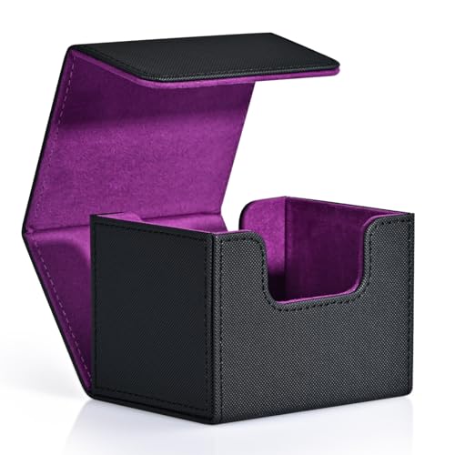 ZLCA Card Deck Box for Trading Cards, MTG Commander Deck Box Holds 120+ Single Sleeved Cards, Leather Magnetic Card Storage Box Fits for Magic the Gathering TCG CCG(Black& Purple) - color: Black&Purple, size: A-Horizontal