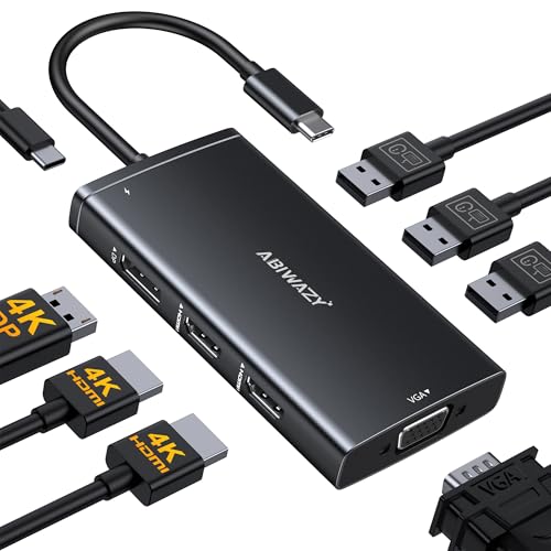 USB C Docking Station Dual Monitor Computer Multiple Monitor Hub Adapter | Laptop Docking Station to Dual 4K HDMI,DisplayPort,VGA, 00W PD,3 USB for HP Dell Lenovo Thinkpad Surface Windows Laptops - color: Black