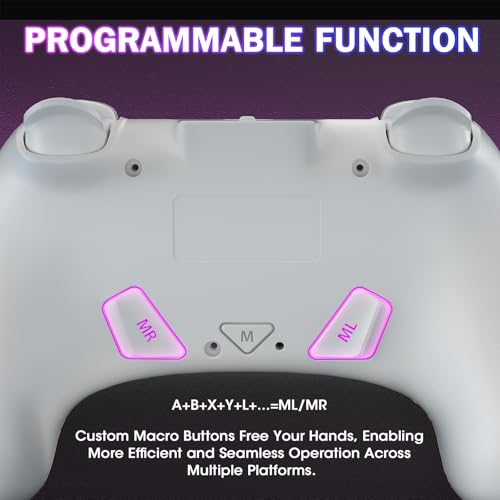Saitake Wireless Switch Controller for Nintendo Switch/Switch 2/Lite/OLED/PC,Gamepad Supports Dual Vibration/6-Axis Gyroscope/Programmable/Turbo,Ergonomically Designed Precise Joystick (White) - color: White