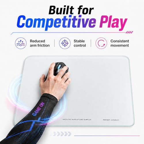 Tempered Glass Gaming Mouse Pad, Professional Esport Mouse Mat with Specialty Smooth & Silent Surface, Drop-Resistant Hard Desk Pad with 6 Anti-Slip Pads (Medium)