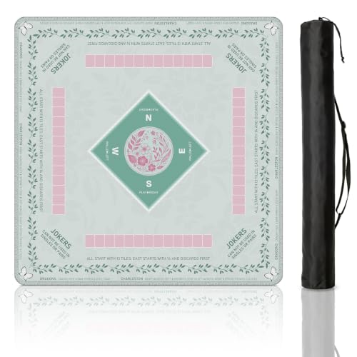 Mahjong Mat for Table with Rules, 31.5" x 31.5" Noise Reduction Non Slip Waterproof Mah Jong Table Mat with Carrying Bag, Suitable for Mahjong, Poker, Board Games, Dominoes, and Card Games(Cyan) - color: Cyan