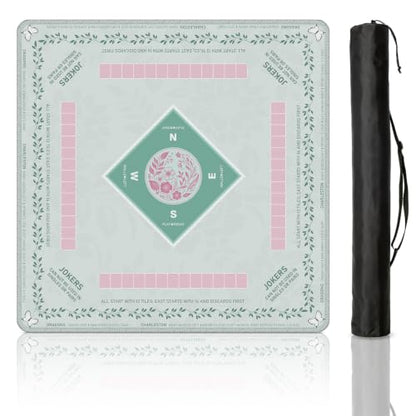 Mahjong Mat for Table with Rules, 31.5" x 31.5" Noise Reduction Non Slip Waterproof Mah Jong Table Mat with Carrying Bag, Suitable for Mahjong, Poker, Board Games, Dominoes, and Card Games(Cyan) - color: Cyan