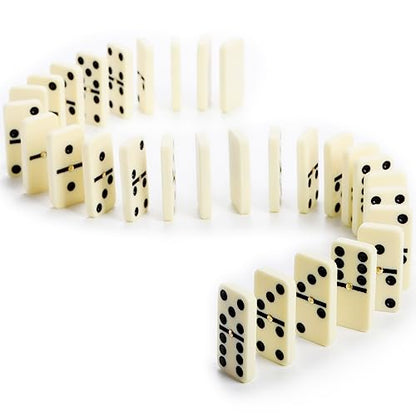 Noamus 56 PCS Dominoes Set for Adults, Professional Domino Tiles with Spinner, Double 6 in 2 Portable Wooden Case, 28 Tiles Domino Travel Set for Family Numbers Table Board Games, 2-8 Players