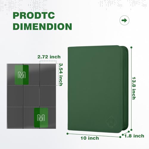 Trading Card Binder with 9 Side Loading Pocket Card Album Hold Up to 540 Cards PU Card Collection Binder, Collectible Albums Card Folder for MTG, TCG, Sports Cards（9-Dark green） - color: 9-Dark green