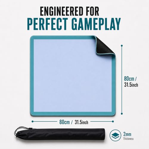 Blue Teal Mahjong Mat 31.5x31.5 Inch 2mm Thick Neoprene | Waterproof, Noise Reduction, Non-Slip, For Mahjong, Dominoes, Poker & Board Games, With Storage Bag & 4 Dice - color: Blue Teal