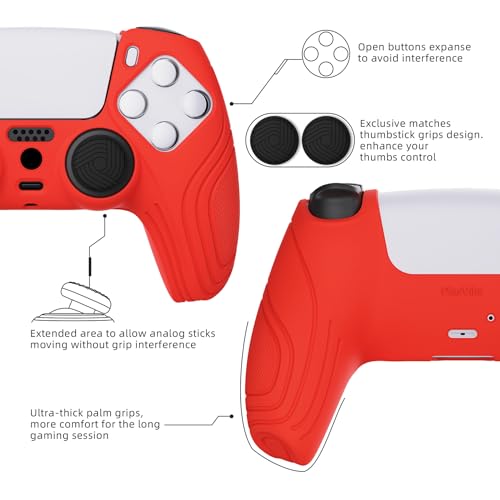 eXtremeRate PlayVital Samurai Edition Passion Red Anti-Slip Controller Silicone Skin for ps5, Ergonomic Soft Rubber Protective Case for ps5 Controller with Black Thumb Stick Caps - color: Passion Red