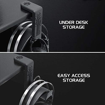 ENHANCE PC Gaming Headphone Holder - Desk Headphone Hanger Esports Headset Holder with Adjustable 360 Rotation, Under Desk Hook Clamp, Universal Fit - Built in Cable Clip Organizer - Black - color: Black