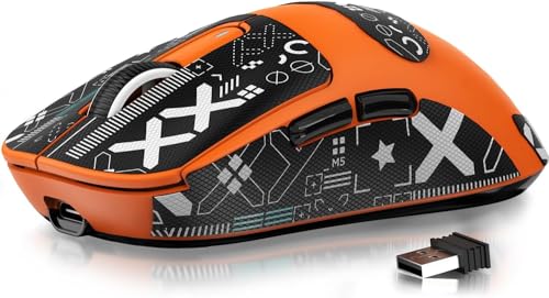 MANBASNAKE Attack Shark X3 Wireless Gaming Mouse, 49g Triple Mode Ergonomic Computer Mouse, PAW3395 26K DPI Sensor, 200h Battery Life, Griptape, Programmable Buttons for PC/Laptop/Mac (Orange) - color: Orange & Griptape