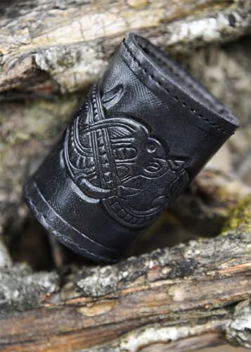 Ulfberth - Viking dice Cup with Embossed Motif - Genuine Leather - Medieval Leather Cup with Engraving (Jelling Style, Black) - color: Jelling, Black