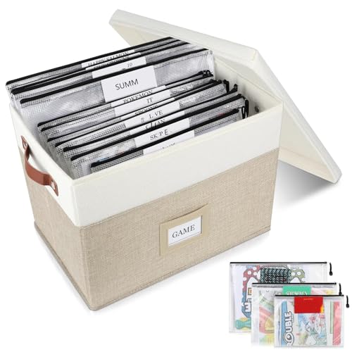 Board Game Storage, Board Game Organizer with 12pcs Zipper Bags and Writable Stickers, Board Organizers Storage with Lid for Office Supplies, Puzzles, Video Game, Craft Product - color: Beige, size: 1-Pack Large