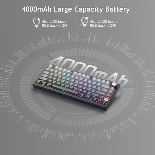 MageGee LIGHT75 Wireless Creamy Keyboard, Tri-Mode Bluetooth/2.4GHz/USB-C RGB Backlit, Gasket Hot Swappable Custom Gaming Keyboard for Win/Mac/PC, with Knob, Side Printed PBT Keycaps, Black - color: Black/Blue Whale Switch