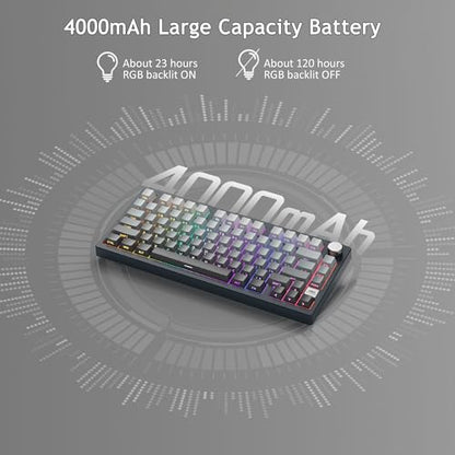 MageGee LIGHT75 Wireless Creamy Keyboard, Tri-Mode Bluetooth/2.4GHz/USB-C RGB Backlit, Gasket Hot Swappable Custom Gaming Keyboard for Win/Mac/PC, with Knob, Side Printed PBT Keycaps, Black - color: Black/Blue Whale Switch