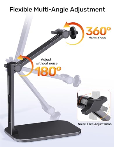 Desktop Mic Arm Stand 2.68lbs Max Heavy Duty Microphone Mount with Silent Mute Knob Compatible with Rode PodMic Shure SM7B for Podcast Gaming Streaming Office Desk Setup Boom Arm