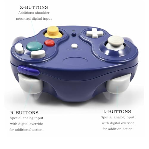 inventii Game Cube Controller,NGC 2.4G Wireless Classic Controller for Wii Game Cube, With Receiver Adapter (Blue and Red) - color: Blue and Red