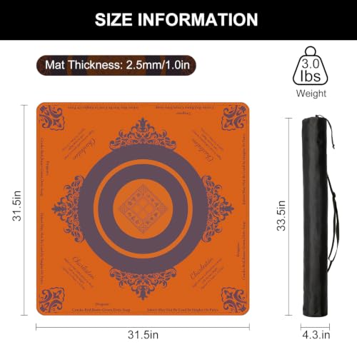 Mahjong Mat for Table with Rules, 31.5" x 31.5" Noise Reduction Non Slip Waterproof Mahjong Table Mat with Carrying Bag, Suitable for Mahjong, Poker, Board Games, Dominoes, and Card Games(Orange) - color: Yellow