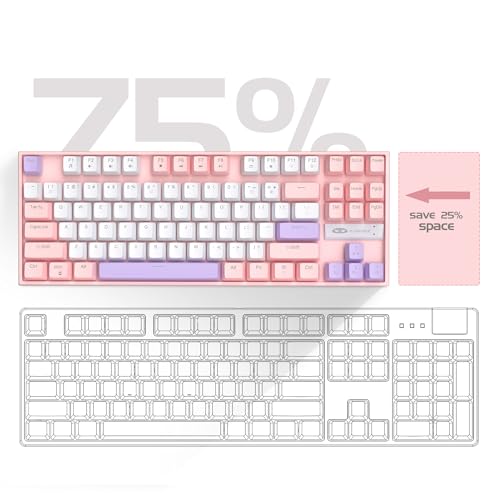 MageGee 75% Mechanical Gaming Keyboard, Red Switch, LED Blue Backlit, 87 Keys Compact TKL Wired Computer Keyboards for Windows Laptop PC Gamer - White/Pink - color: White Pink/Red Switch