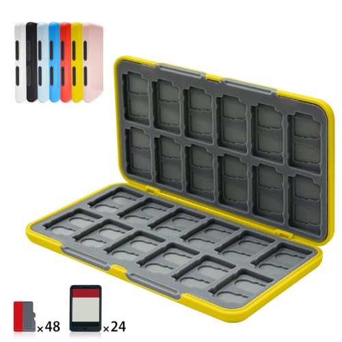ONETIAOLONG Switch Game Case Holder for Switch 2 & OLED & Lite with 24 Cartridge Slots and 48 Micro SD Card Storage with Magnetic Closure,Protective Hard Shell and Soft Lining for Easy carrying - color: Yellow, style: 24-slots