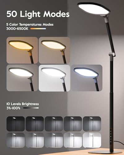 LitONES Tall LED Desk Lamps with Base, Edge-Lit Eye-Care, 50 Light Modes | 40" Height, Dimmable & Flexible, CRI>97.8, Memory and Timer Func, Stable Mental Base for Home Office, Video Calls & Drafting - size: Black 2 Pack