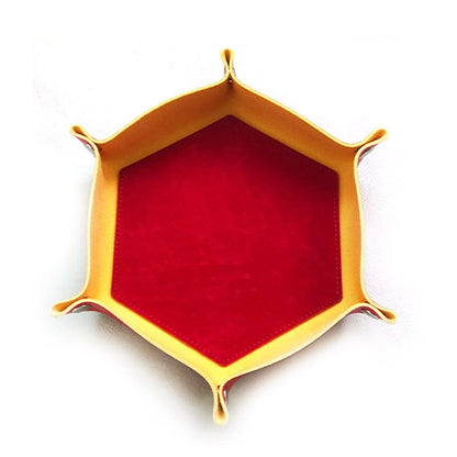 BESCON DICE Hexagon Folding PU Leather & Velvet Dice Tray, Portable Dice Holder for DND, RPG, MTG, & Other Table Games, Red & Yellow - color: Red&yellow
