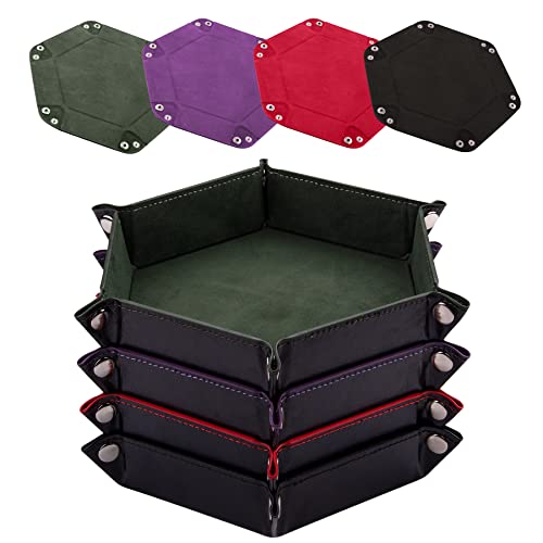 SIQUK 4 Pieces Dice Tray Hexagon Dice Roller Tray Folding PU Leather Dice Trays for Dice Games Like RPG, DND and Other Table Games(Dark Green, Violet, Red, Black) - color: Dark Green, Violet, Red, Black