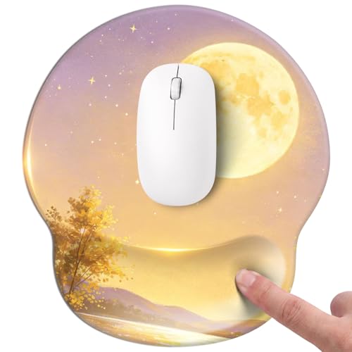 Mouse pad with Wrist Rest,Relieving Pain Memory Foam Computer pad, Ergonomic Desktop Mouse, Silicone Material Mouse pad, with Non-Slip PU Base (Moon) - color: Moon