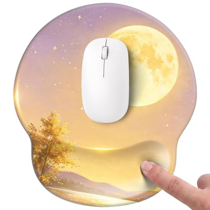 Mouse pad with Wrist Rest,Relieving Pain Memory Foam Computer pad, Ergonomic Desktop Mouse, Silicone Material Mouse pad, with Non-Slip PU Base (Moon) - color: Moon
